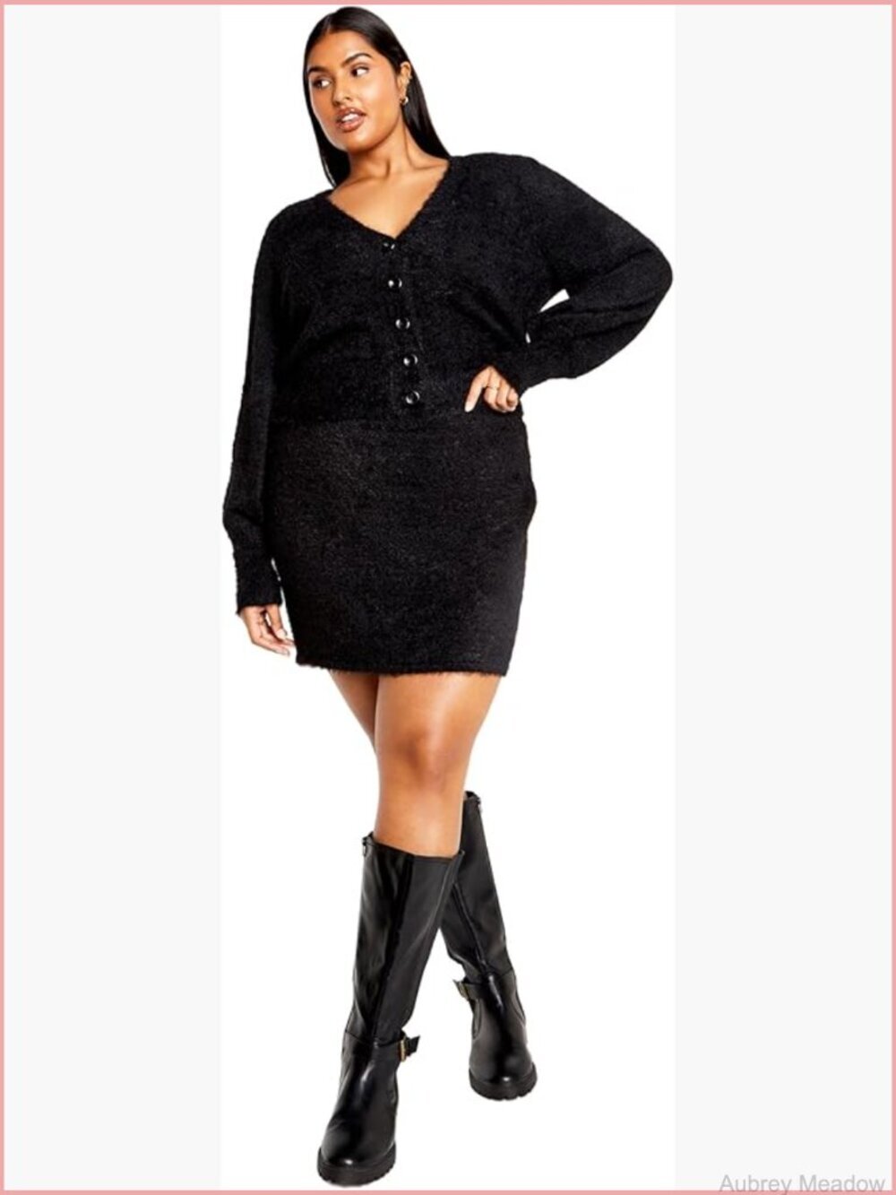 Womens Plus Size Fluffy Button V-Neck Cardigan Long Sleeve